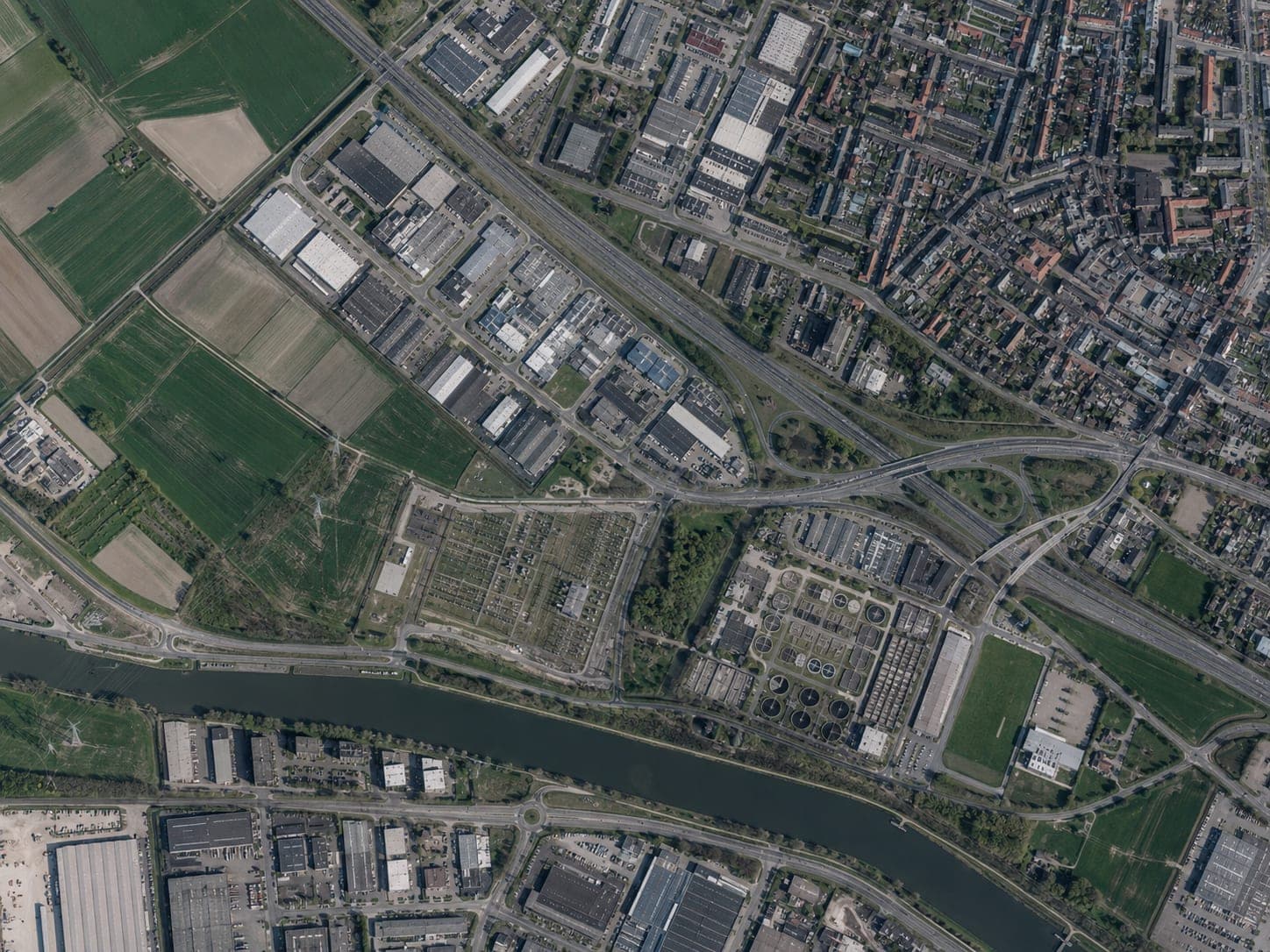Satellite view showing infrastructure constraints around industrial land